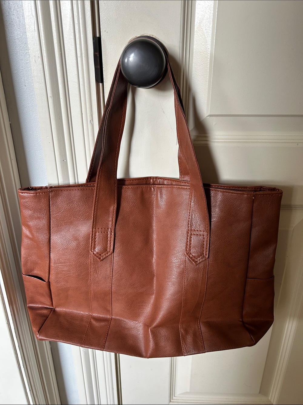 Classic Faux Brown Leather Tote Bag
